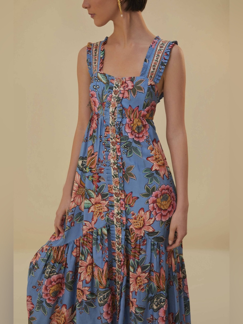 Farm Rio Wonderful Bouquet Blue Floral Maxi Dress